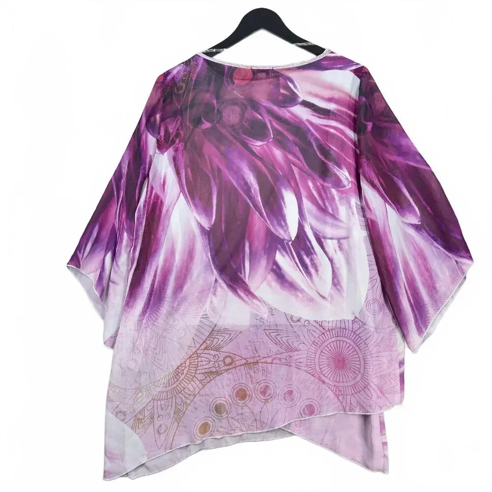 One World Women's Purple Floral Tunic Top‎ with Sequin Detail Size L w/ Liner - Picture 9 of 9
